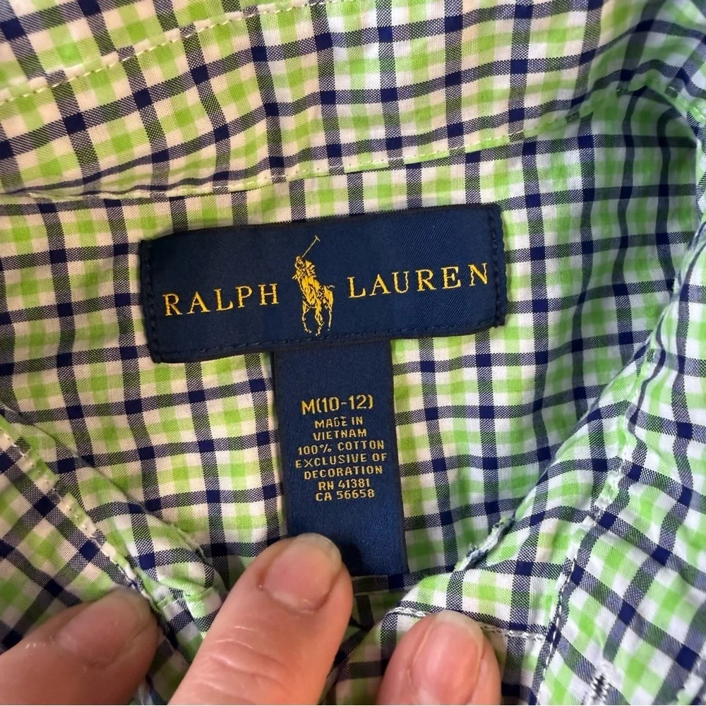 Kids Ralph Lauren Blue Green Plaid Shirt size medium 10-12